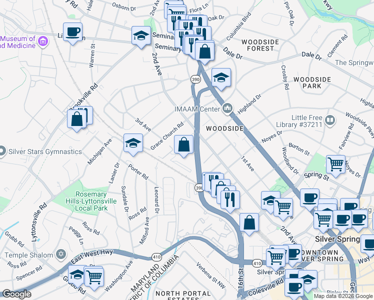 map of restaurants, bars, coffee shops, grocery stores, and more near 101 Independence Avenue Southeast in Washington