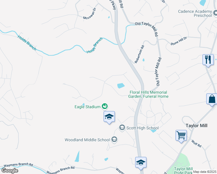 map of restaurants, bars, coffee shops, grocery stores, and more near 1049 Robertson Road in Taylor Mill