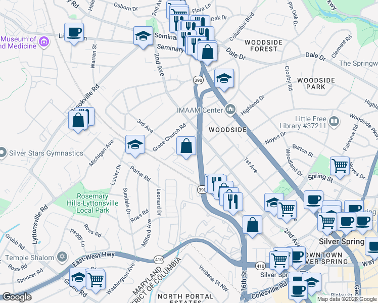 map of restaurants, bars, coffee shops, grocery stores, and more near 101 Independence Avenue Southeast in Washington