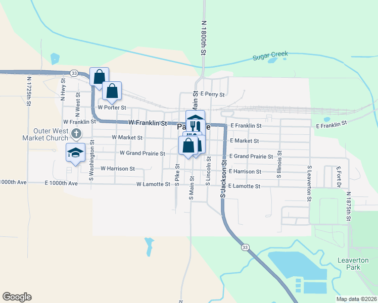map of restaurants, bars, coffee shops, grocery stores, and more near 123 South Main Street in Palestine