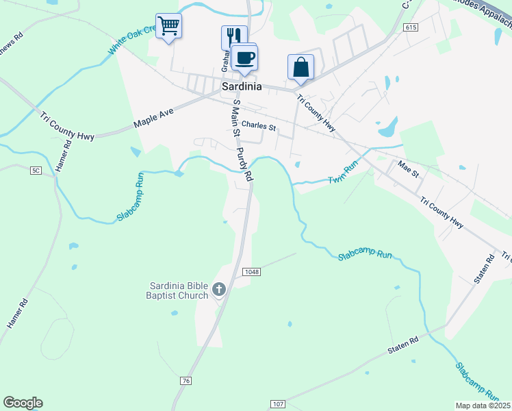 map of restaurants, bars, coffee shops, grocery stores, and more near 13188 Purdy Road in Sardinia
