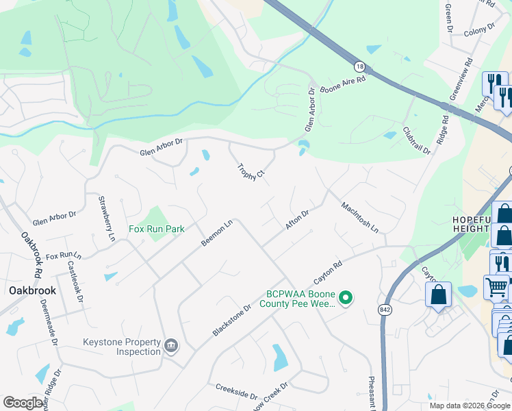 map of restaurants, bars, coffee shops, grocery stores, and more near 1366 Beemon Lane in Florence