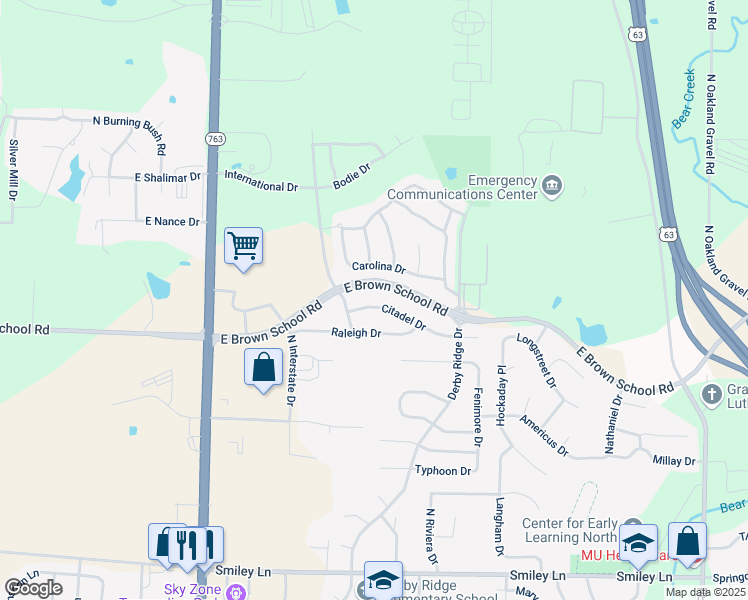 map of restaurants, bars, coffee shops, grocery stores, and more near 1520 Citadel Drive in Columbia