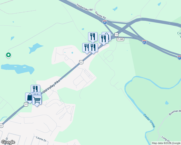 map of restaurants, bars, coffee shops, grocery stores, and more near 171 Oxbow Drive in Strasburg