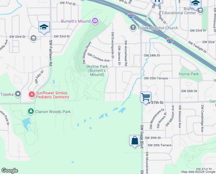map of restaurants, bars, coffee shops, grocery stores, and more near 4808 Southwest 36th Terrace in Topeka