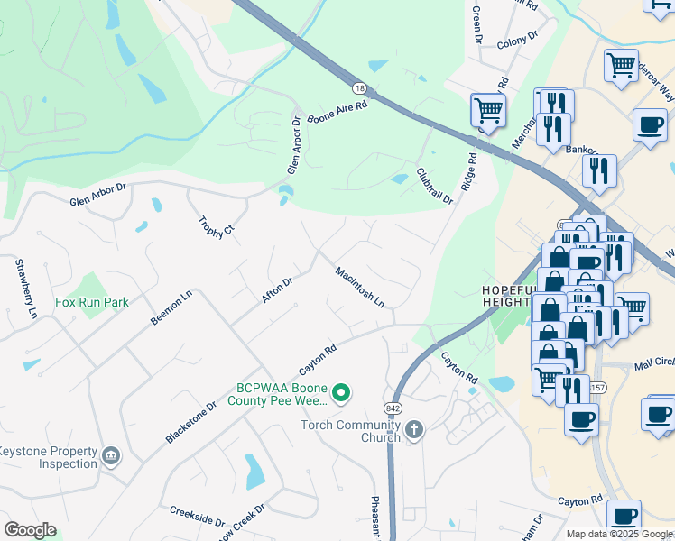 map of restaurants, bars, coffee shops, grocery stores, and more near 1093 Macintosh Lane in Florence