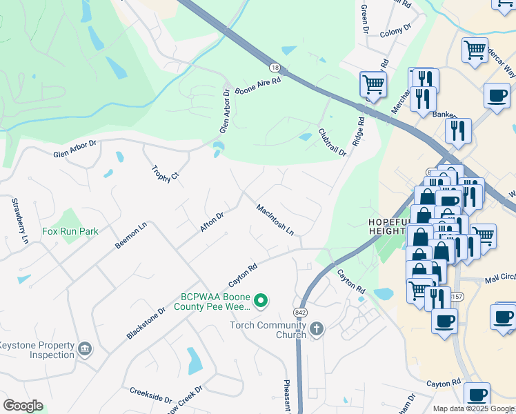 map of restaurants, bars, coffee shops, grocery stores, and more near Macintosh Lane in Florence