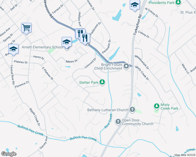 map of restaurants, bars, coffee shops, grocery stores, and more near 3616 Jacqueline Drive in Erlanger