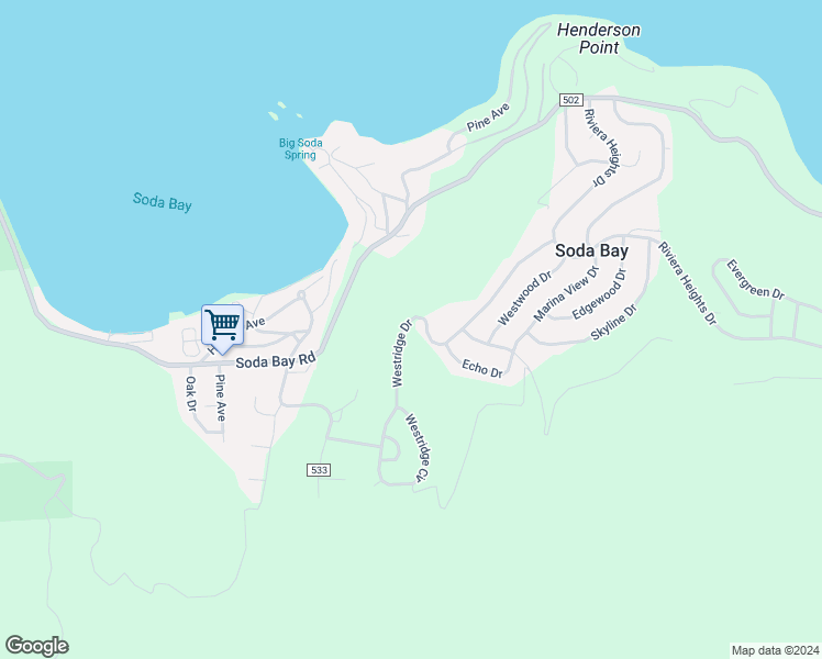 map of restaurants, bars, coffee shops, grocery stores, and more near 3300 Westridge Drive in Kelseyville