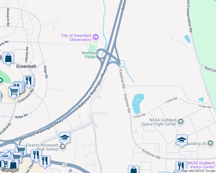 map of restaurants, bars, coffee shops, grocery stores, and more near 8013 Mandan Road in Greenbelt