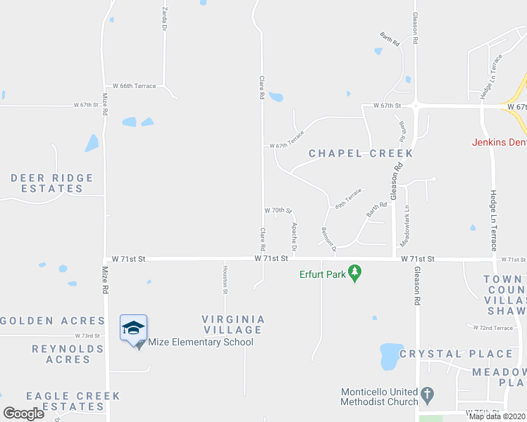 map of restaurants, bars, coffee shops, grocery stores, and more near 23903 West 70th Street in Shawnee