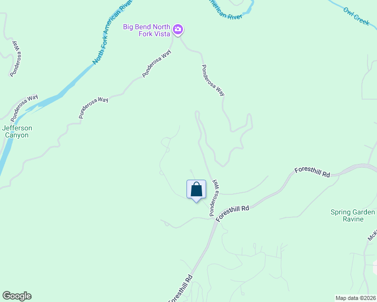 map of restaurants, bars, coffee shops, grocery stores, and more near 19532-19602 Ponderosa Way in Foresthill