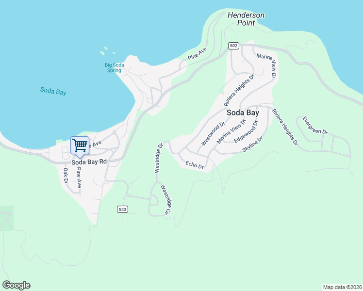 map of restaurants, bars, coffee shops, grocery stores, and more near 3259 Westridge Drive in Kelseyville