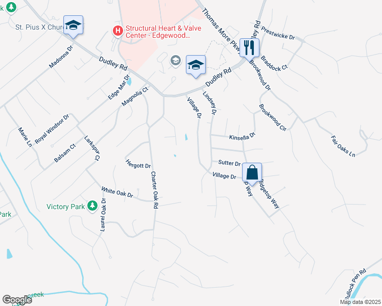 map of restaurants, bars, coffee shops, grocery stores, and more near 540 Metcalf Drive in Edgewood