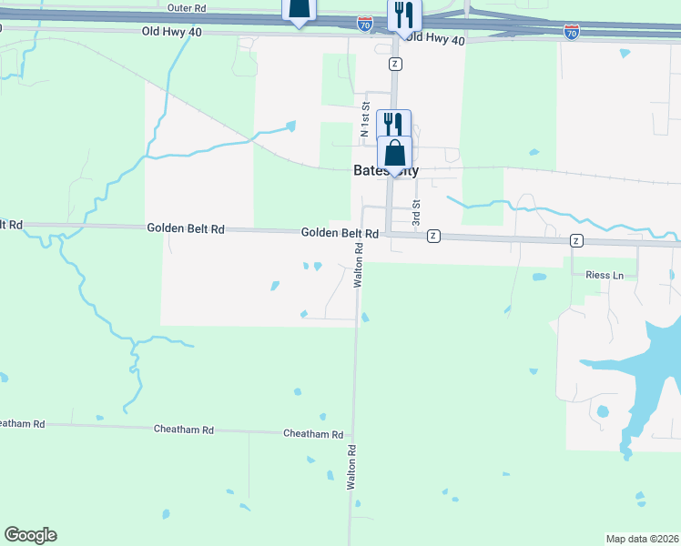 map of restaurants, bars, coffee shops, grocery stores, and more near 401 South 1st Street in Bates City