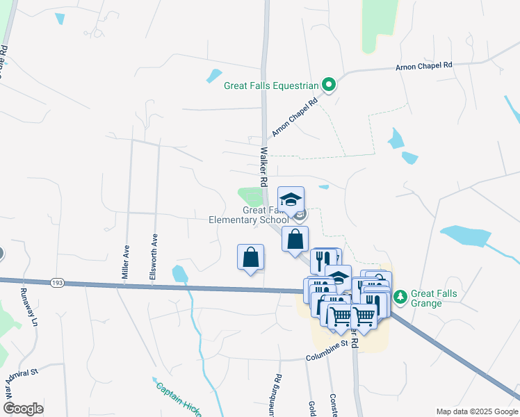 map of restaurants, bars, coffee shops, grocery stores, and more near 650 Walker Road in Great Falls