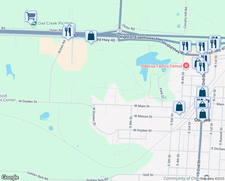 map of restaurants, bars, coffee shops, grocery stores, and more near 903 West Marlow Street in Odessa