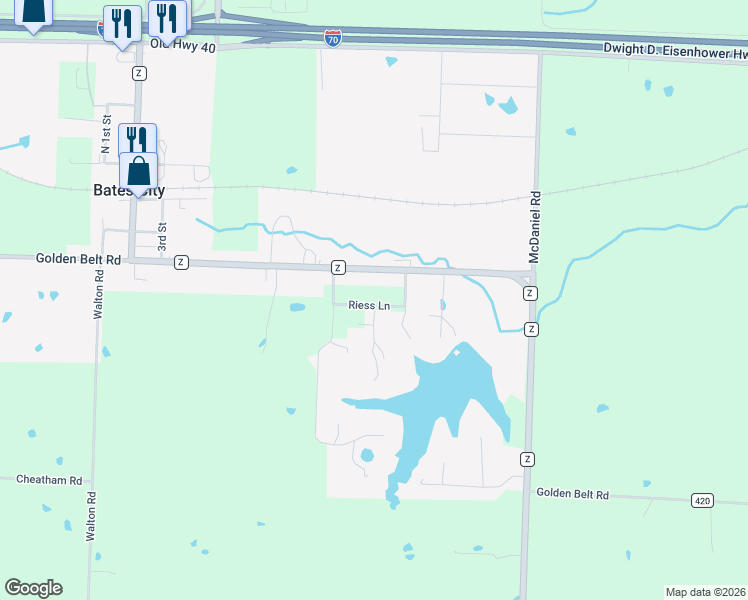 map of restaurants, bars, coffee shops, grocery stores, and more near 706 East Highway Z in Bates City