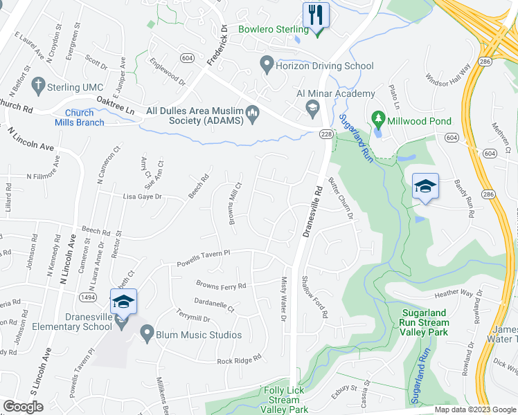 map of restaurants, bars, coffee shops, grocery stores, and more near 1348 Rock Chapel Road in Herndon