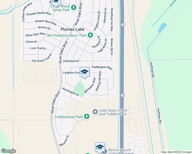 map of restaurants, bars, coffee shops, grocery stores, and more near 1723 Belvedere Way in Plumas Lake