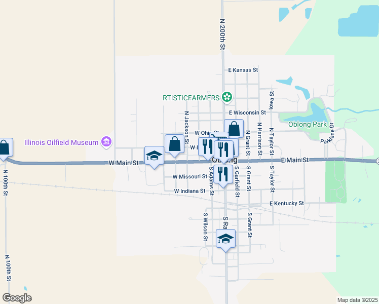 map of restaurants, bars, coffee shops, grocery stores, and more near 201-299 North Jackson Street in Oblong