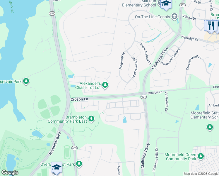 map of restaurants, bars, coffee shops, grocery stores, and more near 42739 Macauley Place in Ashburn