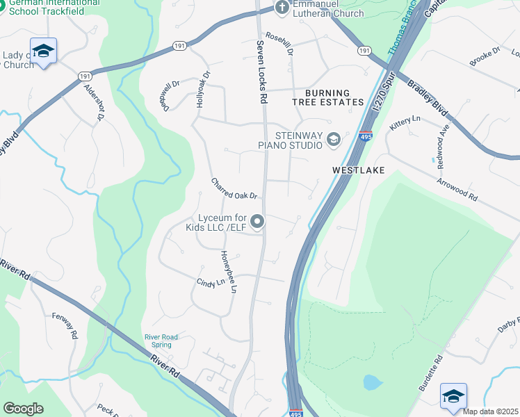 map of restaurants, bars, coffee shops, grocery stores, and more near 9012 Seven Locks Road in Bethesda