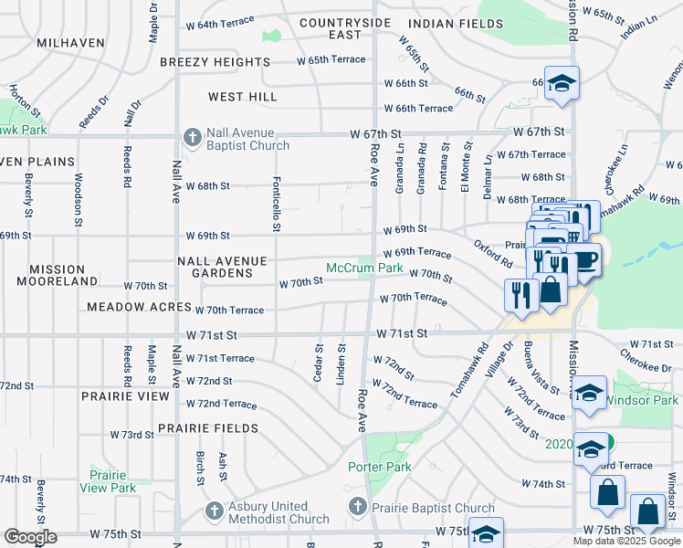 map of restaurants, bars, coffee shops, grocery stores, and more near 4719 West 69th Terrace in Prairie Village