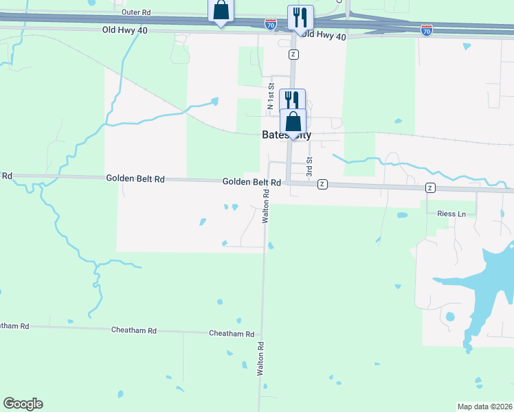 map of restaurants, bars, coffee shops, grocery stores, and more near 401 South 1st Street in Bates City