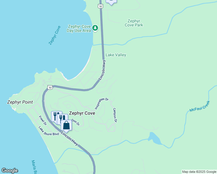 map of restaurants, bars, coffee shops, grocery stores, and more near 697 Lakeview Drive in Zephyr Cove