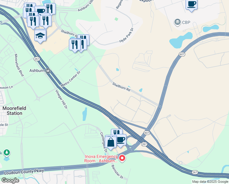 map of restaurants, bars, coffee shops, grocery stores, and more near 43915 Devin Shafron Drive in Ashburn