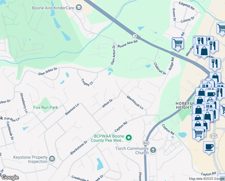 map of restaurants, bars, coffee shops, grocery stores, and more near 1135 Macintosh Lane in Florence