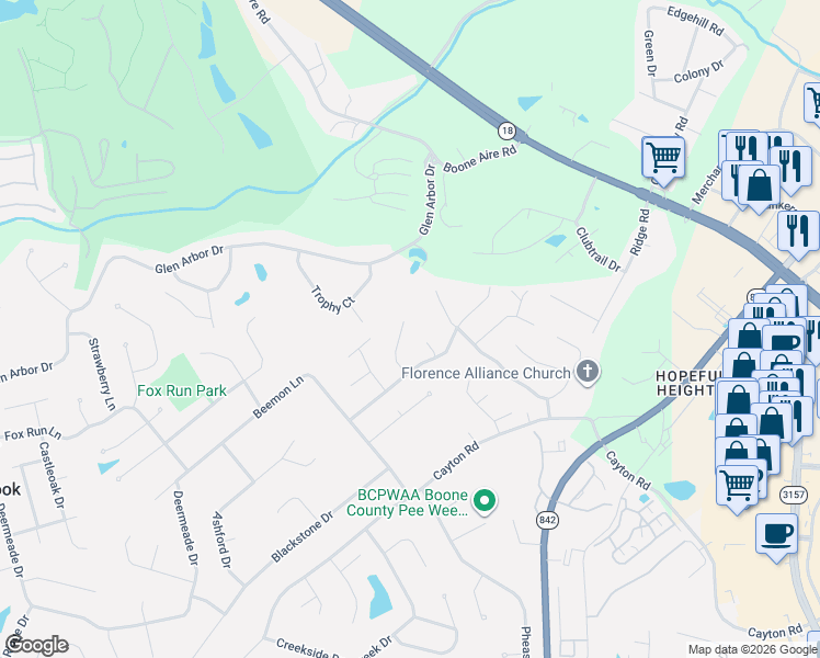 map of restaurants, bars, coffee shops, grocery stores, and more near 7015 Glenburn Drive in Florence