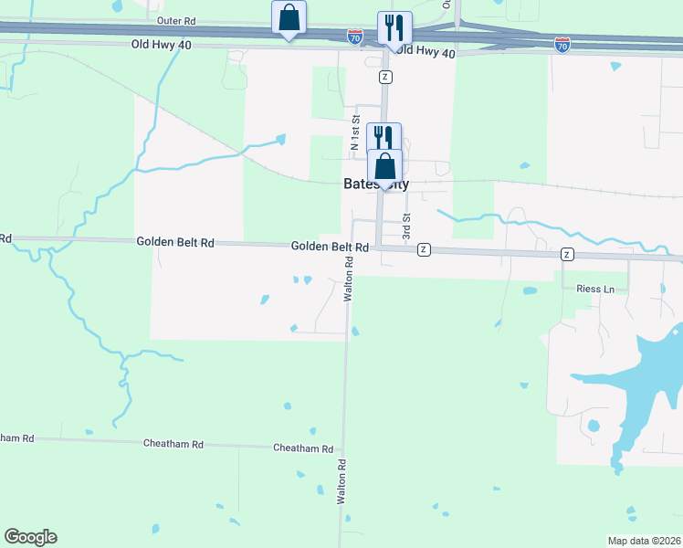 map of restaurants, bars, coffee shops, grocery stores, and more near 401 South 1st Street in Bates City