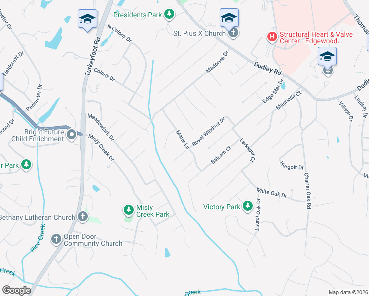 map of restaurants, bars, coffee shops, grocery stores, and more near 3156 Royal Windsor Drive in Edgewood