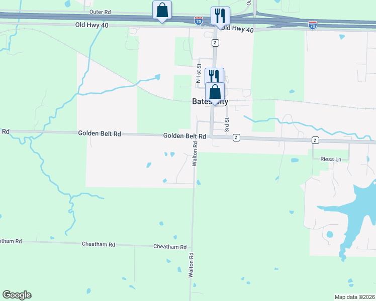 map of restaurants, bars, coffee shops, grocery stores, and more near 401 South 1st Street in Bates City