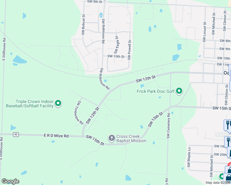 map of restaurants, bars, coffee shops, grocery stores, and more near 1101 Southwest Badger Court in Oak Grove