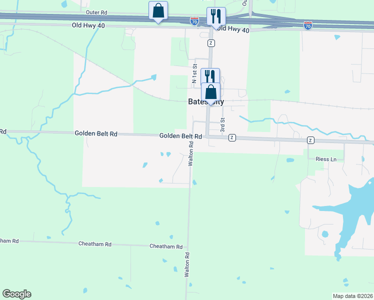 map of restaurants, bars, coffee shops, grocery stores, and more near 401 South 1st Street in Bates City