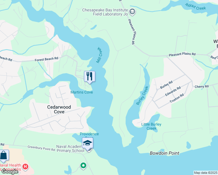 map of restaurants, bars, coffee shops, grocery stores, and more near 1864 Milvale Road in Annapolis