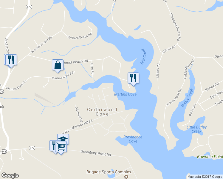 map of restaurants, bars, coffee shops, grocery stores, and more near 2239 Mulberry Hill Road in Annapolis