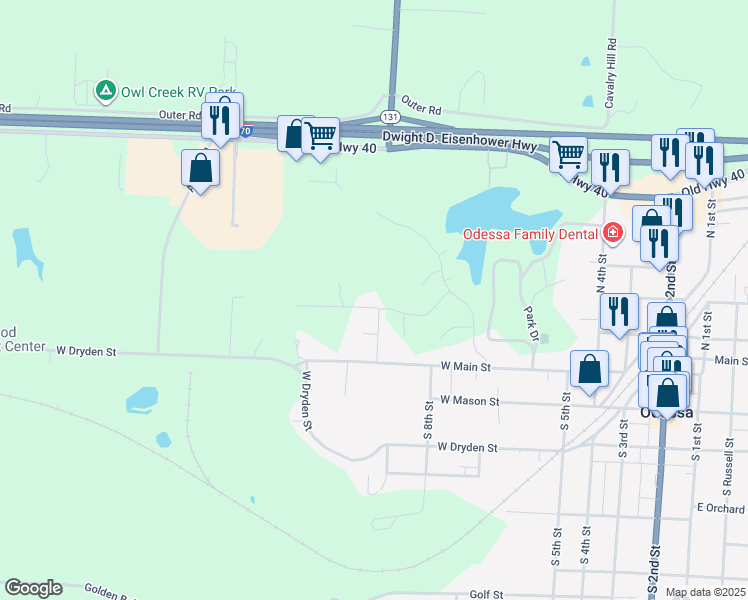 map of restaurants, bars, coffee shops, grocery stores, and more near 903 West Marlow Street in Odessa