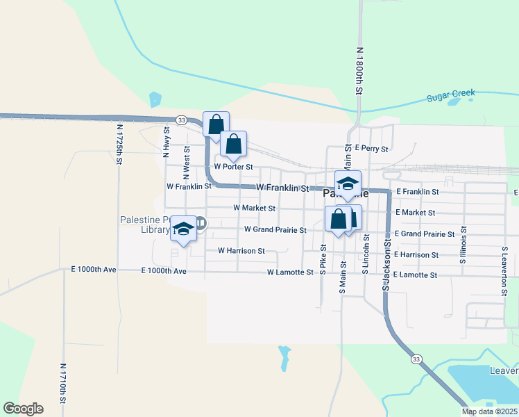 map of restaurants, bars, coffee shops, grocery stores, and more near 501 West Market Street in Palestine