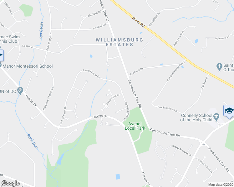 map of restaurants, bars, coffee shops, grocery stores, and more near 9705 Meyer Point Drive in Rockville