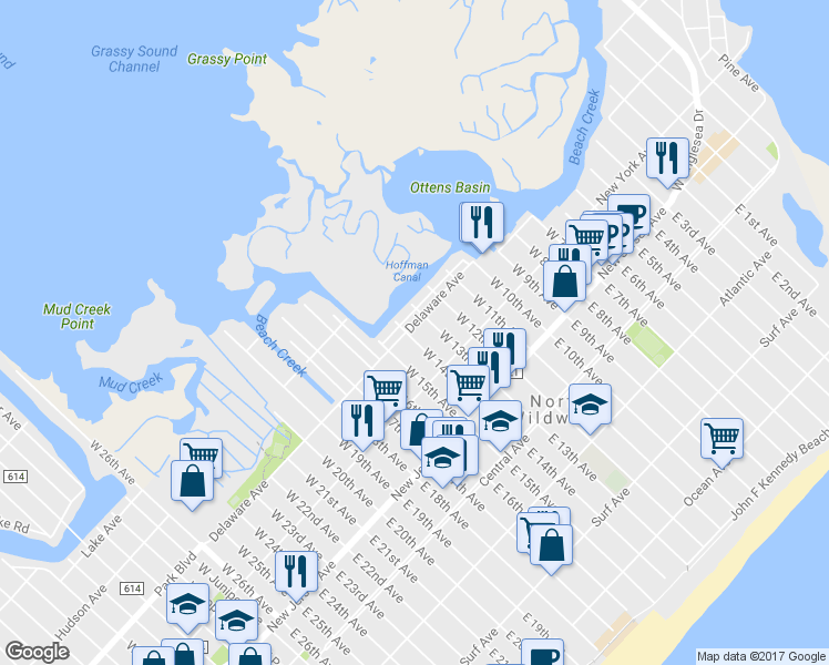 map of restaurants, bars, coffee shops, grocery stores, and more near 1311 Delaware Avenue in North Wildwood