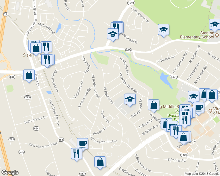 map of restaurants, bars, coffee shops, grocery stores, and more near 805 South Greenthorn Avenue in Sterling