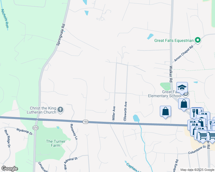 map of restaurants, bars, coffee shops, grocery stores, and more near 10350 Carol Street in Great Falls
