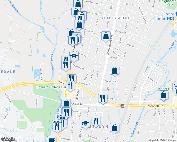 map of restaurants, bars, coffee shops, grocery stores, and more near 48th Place & Cherokee Street in College Park
