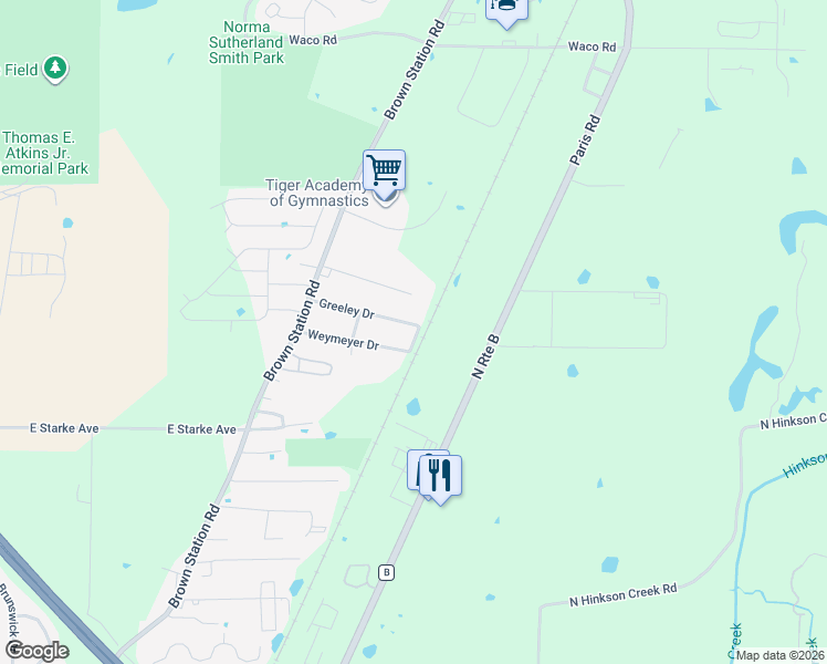 map of restaurants, bars, coffee shops, grocery stores, and more near 3708 Greeley Drive in Columbia