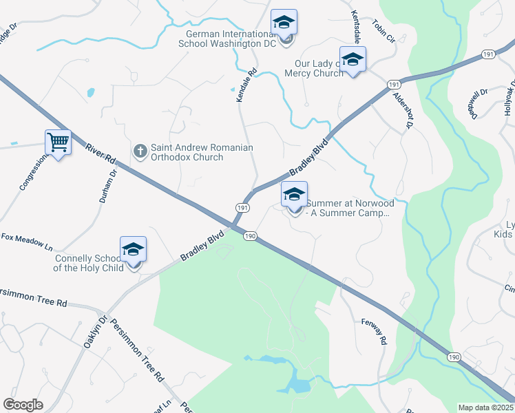 map of restaurants, bars, coffee shops, grocery stores, and more near 8880 Bradley Boulevard in Bethesda