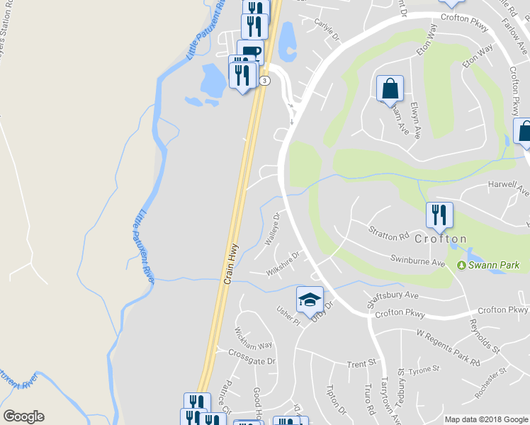map of restaurants, bars, coffee shops, grocery stores, and more near 1739 Carry Place in Crofton